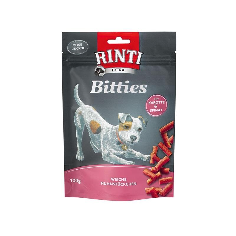 Rinti Extra Bitties Tahılsız Natural Tavuk Etli Ispanak Ve Havuçlu Köpek Ödülü 100 GR | SRC: Barcode: 4000158913326